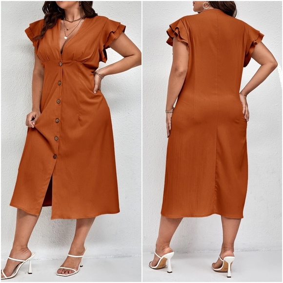 Plus Button up Butterfly Sleeve Dress - Picture 9 of 9